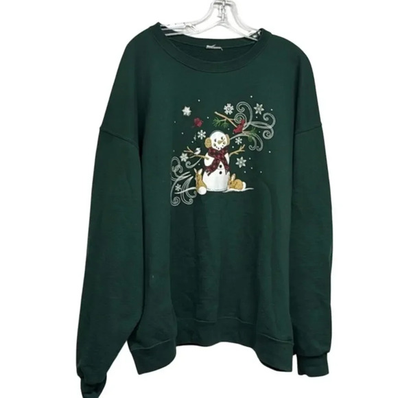 Women's Christmas Holiday Snowman Green Sweatshirt Size Large (L) - Picture 1 of 3